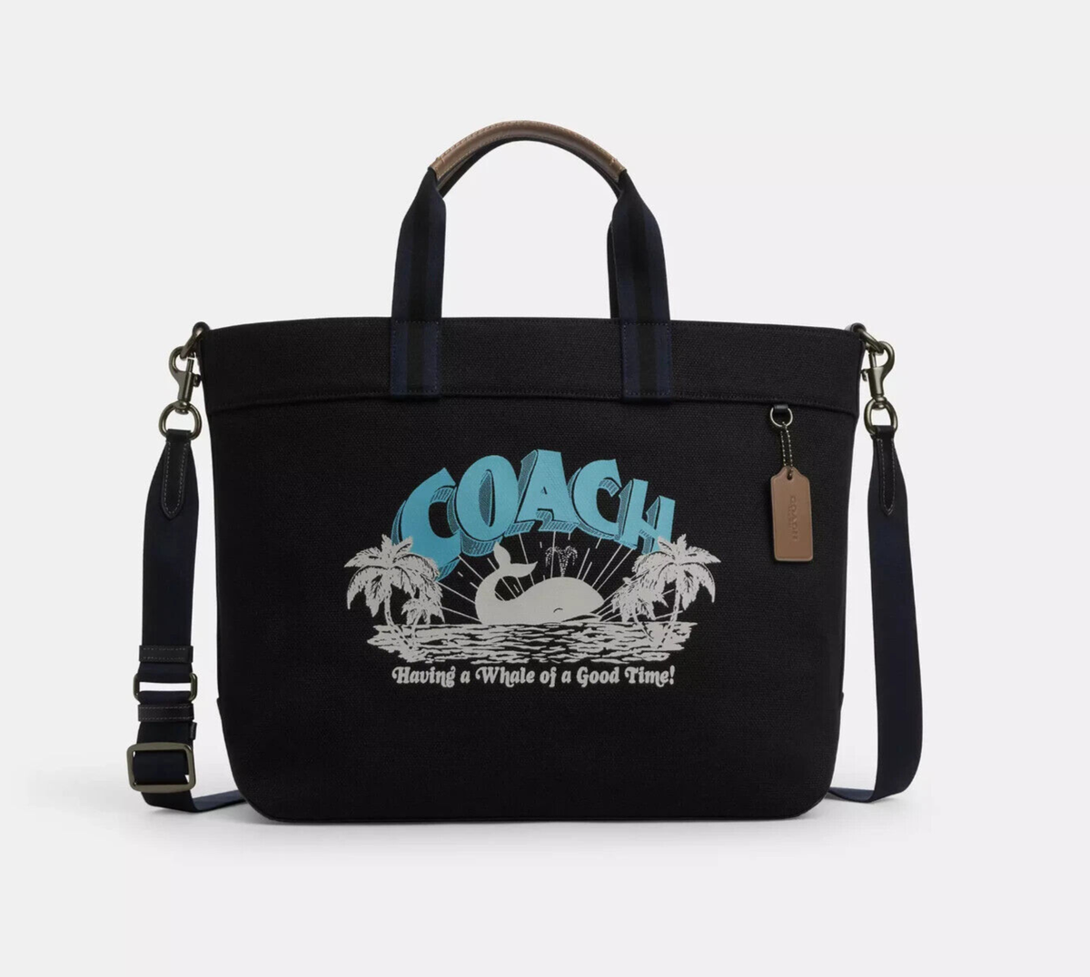 Coach Black Multi Canvas & Smooth Leather Whale Graphic Tote Bag
