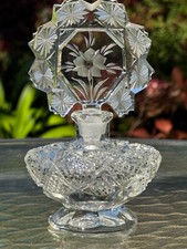 Vintage Czech  Morlee Cut Glass with Etched flower  Bottle Stopper