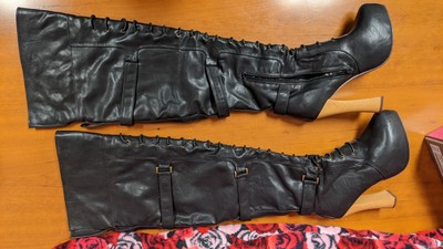 shoedazzle black thigh high boots