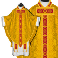 Liturgical Gothic Chasuble with Ornate Braid Embroidery and Stole for Priests