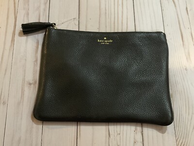 Kate Spade Leather Zipper Pouch or Clutch ~ NEW ~ Black ~