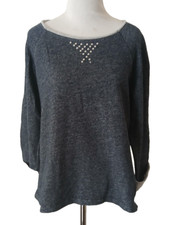 Jones New York Sport Sweatshirt Dark Blue 3/4 Rolled Sleeve Raw Neckline P-Large