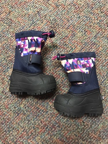 EUC Columbia Snow Boots Baby Size 4 Infant Waterproof Black Navy Purple BV-1327 - Picture 2 of 9