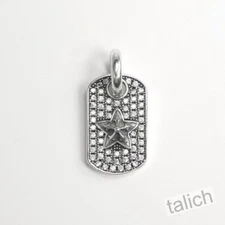 Shiny 925 Sterling Silver Sparkling CZ Pave Iced Small Dog Tag Pendant with Star