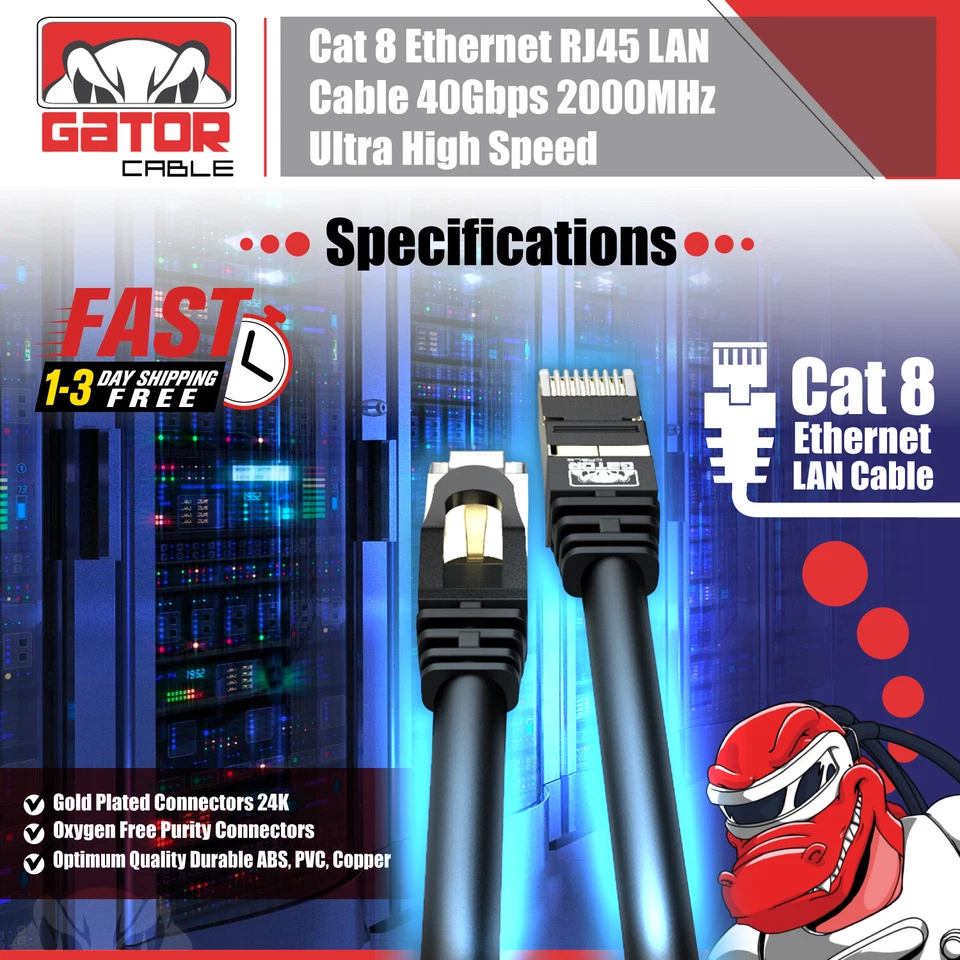 Cat 8 Ethernet Cable 40Gbps RJ45 LAN Patch Cord Gold Plated High Speed Lot - Image 4 of 4