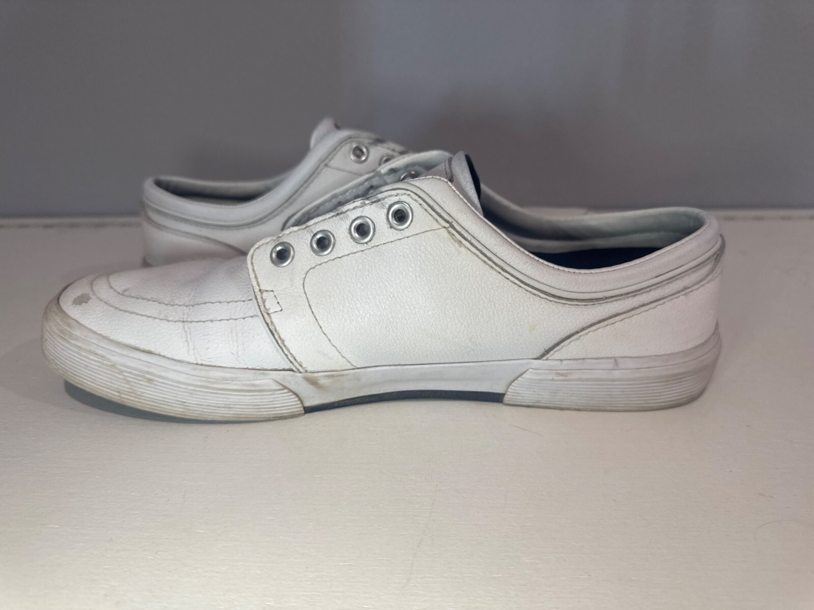 Polo Ralph Lauren Uomo Sneakers Tg 11D Pelle Bianca Blu Navy Pony Logo Classico