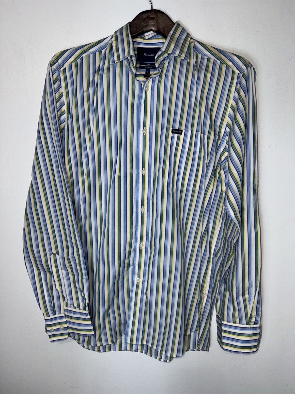 Faconnable Club Deauville Men’s Large Dress Striped Shirt Button Up Long Sleeve