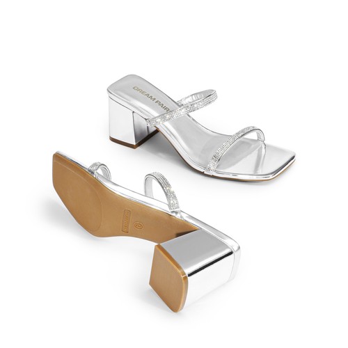 Women Slip On Square Open Toe Heel Sandals Low Chunky Block Heel Slide Sandals - Picture 7 of 20