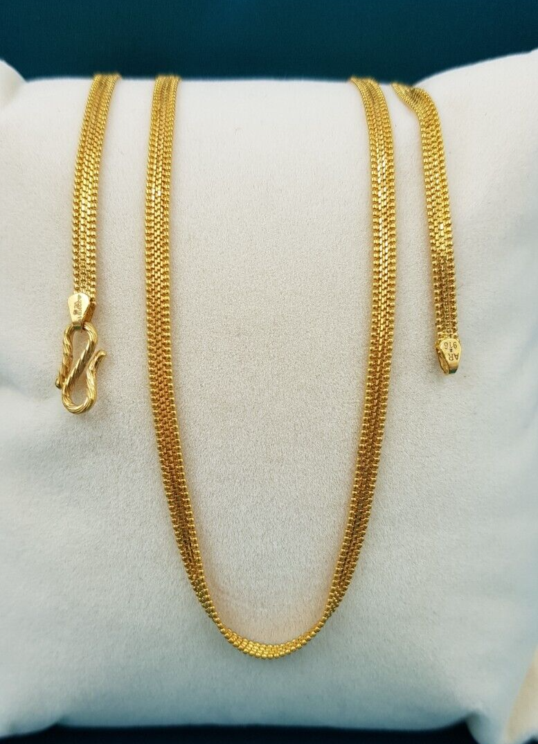 Plain Yellow Gold Flat Design Unisex Chain Necklace 22K Hallmark