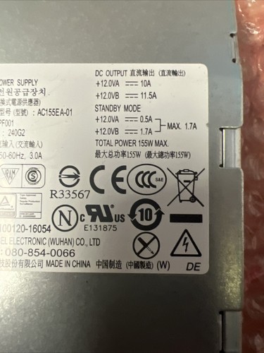Genuine Dell Optiplex All In One 7450 155W Power Supply P/N 0X1V9H AC155EA-01 - Afbeelding 4 van 6