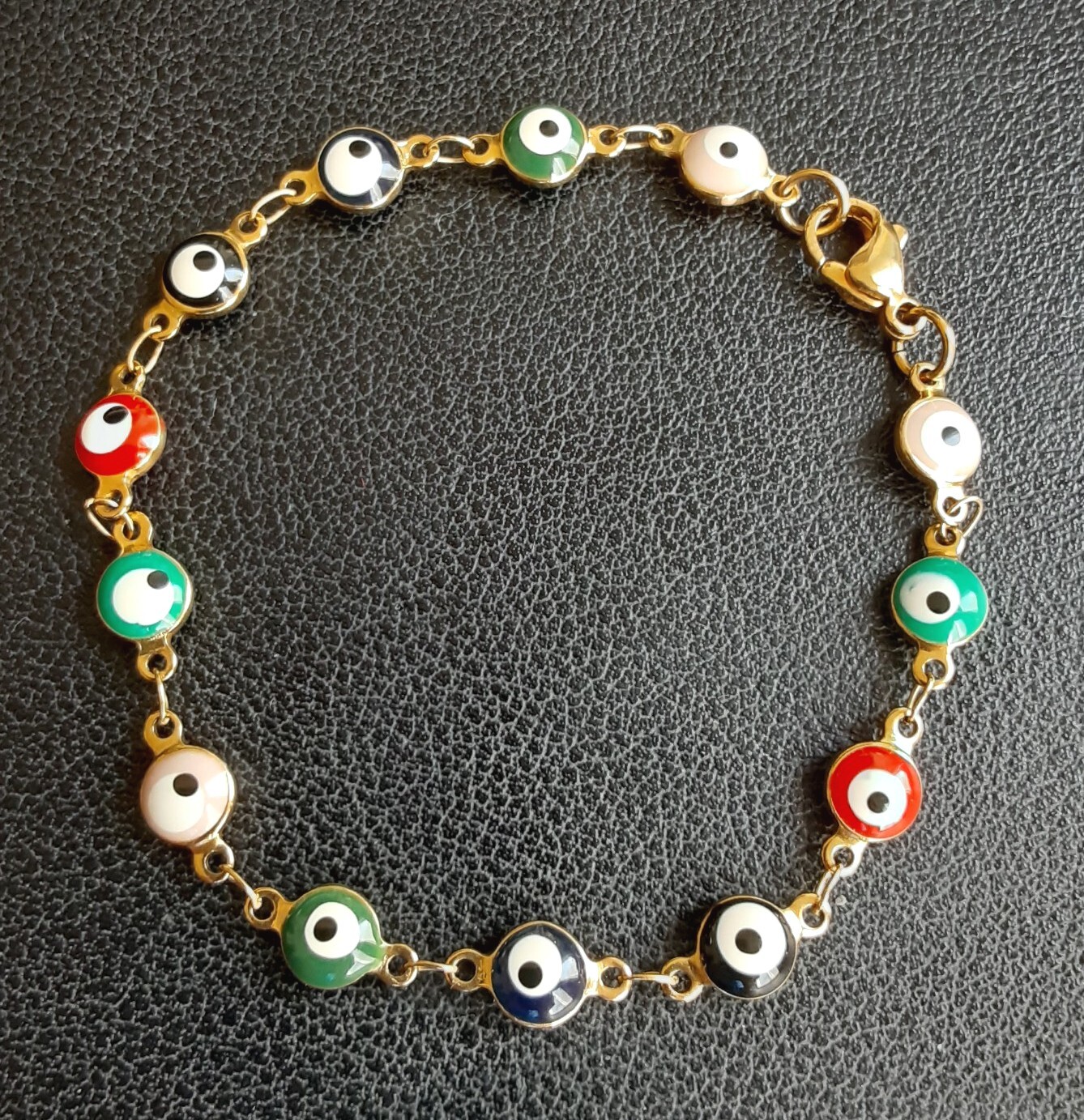 Vintage Evil Eye Enamel Beaded Tennis Bracelet 6mm*7 Gold