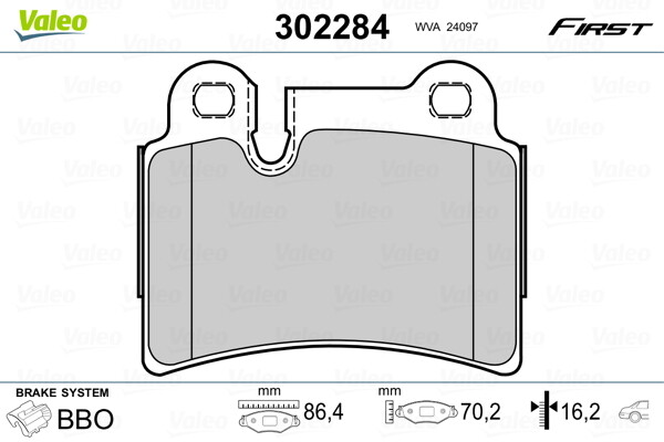 302284 VALEO Brake Pad Set, disc brake for VW
