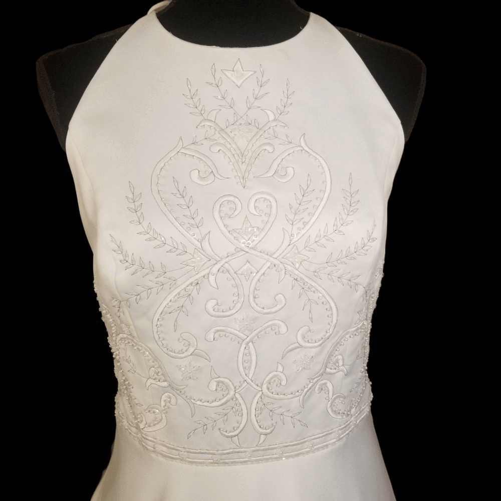 Alfred Angelo Halter Style Beaded White Satin Wedding Gown sz 12 | eBay Alfred Angelo Halter Style Beaded White Satin Wedding Gown sz 12 | eBay