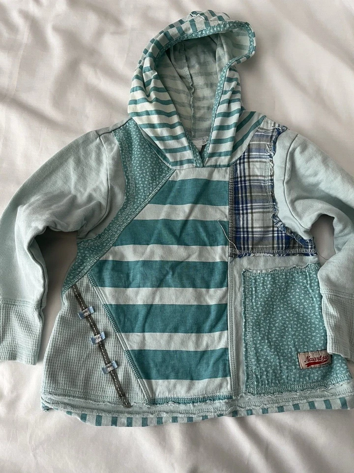 女孩 XS 上衣和M 裤 Naartjie 绿色条纹蓝色拼布 — 第 4/4 张图片