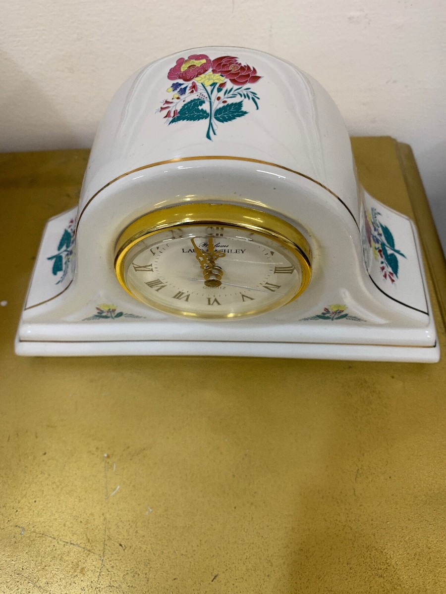 VTG LAURA ASHLEY FLORAL CERAMIC MANTEL CLOCK 9