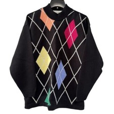 Vintage Norton McNaughton Women  s Sweater 90s Black Multicolor Argyle Boxy USA M