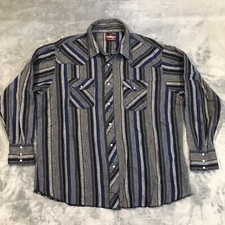 Wrangler Pearl Snap Flannel Shirt Mens 2XL Southwestern Plaid Striped Cowboy