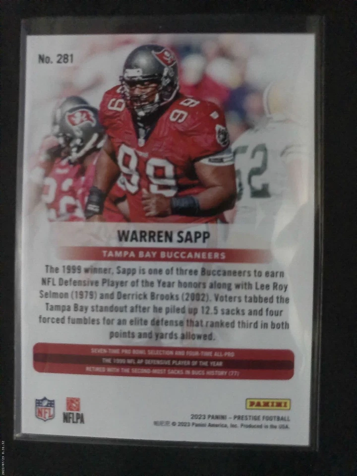 2023 Panini Prestige Xtra Points GOLD FOIL WARREN SAPP 57/75 PALIINFROME! - Image 2 of 2