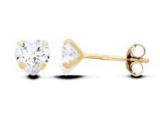 9ct Gold on Silver Simulated Diamond Heart Shaped Solitaire Stud Earrings