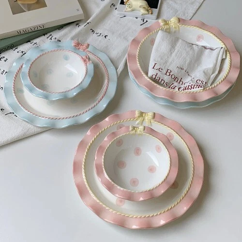 INS Style Korean Style Girl Heart Pink Ceramic Tableware Set Bow Cute Deep Plate - Image 2 of 4