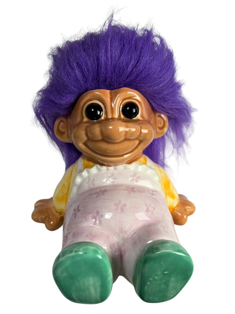 Russ GOOD LUCK TROLL Ceramic COIN BANK Purple Hair #15612 | eBay