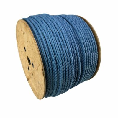 Baumwollseil 6 mm natur himmelblau x 85 m auf Rolle, 3 Strang, farbige Baumwolle