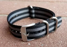 22mm Black Grey Stainless Steel 3 Rings Buckle Nylon For Seiko Watch Band Strap