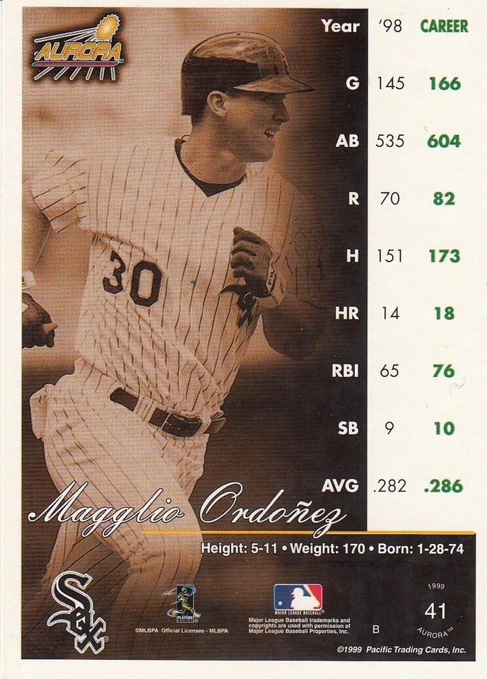 1999 Pacific Aurora - Magglio Ordonez #41- White Sox- - Image 2 of 2