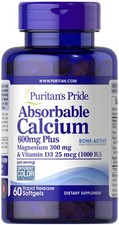 Absorbable Calcium 600mg plus Magnesium 300mg  Vitamin D 1000iu-60 Softgels