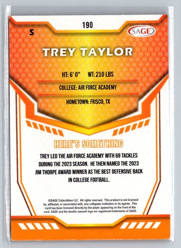 2024 SAGE HIT #190 Trey Taylor - Picture 2 of 2