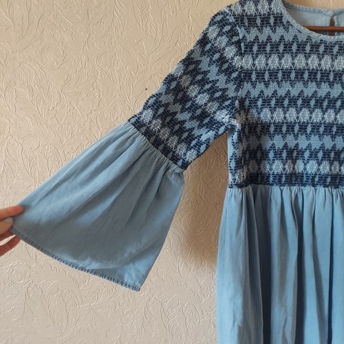Asos Denim Maternity Chambray Mini Dress Smocked Bell Sleeve NEW Sz 12 - Afbeelding 2 van 10