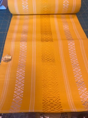 Vintage Japanese Obi Fabric Roll Yellow & White Striped Pattern Not used