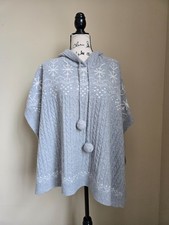 Soft Surroundings falala jacquard poncho womens OS gray snowflake hooded