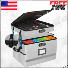 Fireproof File Box with Lock  Handle Portable Legal Document Storage 2 Layer