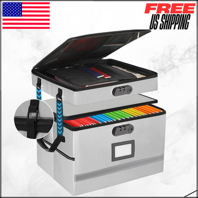 Fireproof File Box with Lock & Handle Portable Legal Document Storage 2 Layer