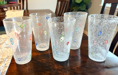 Crate & Barrel Zazz Discontinued Bullicante Millefiori  Tumbler Glass Bubble 
