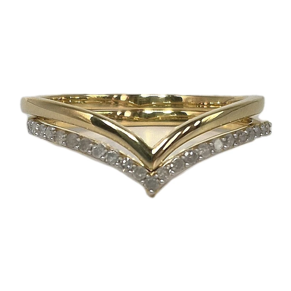 Natural White Diamond Set of 2 Chevron Ring Size 8 in Vermeil YG Over Sterling - Image 3 of 4