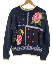 Vintage Lizwear Sweater Size Medium NEW Floral Flower Cottagecore Grandmacore