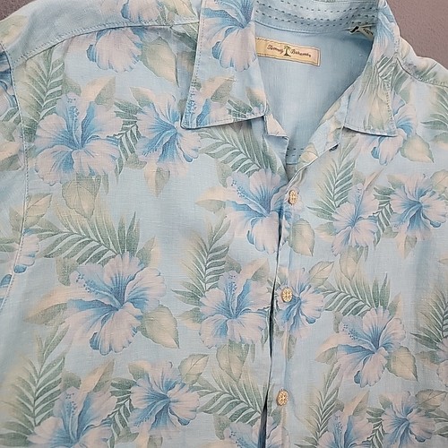 Tommy Bahama Hawaiihemd Herren mittelblau geblümt 100% Leinen Button Down - Bild 2 von 15