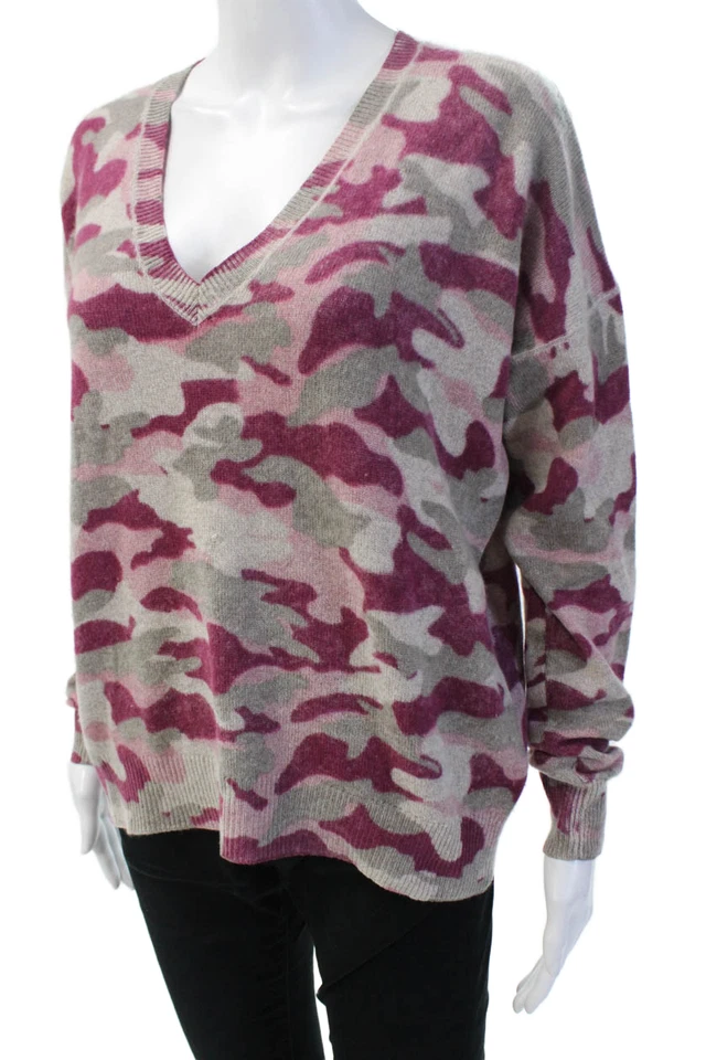 27 英里女式羊绒针织迷彩套衫毛衣上衣粉色 M 码 — 第 2/4 张图片
