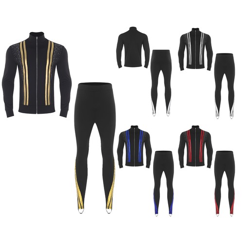 Mens Dancewear Rhinestones 2-piece Set Sports Outfit Gymnastics Shiny Dancing - Picture 6 of 58
