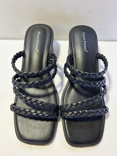 Sandalias Pierre Dumas Verano-1 Para Mujer Negras Correas Trenzadas Talla 8.5M NUEVAS - Imagen 6 de 12