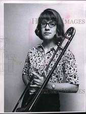 1966 Press Photo Laura Hawkley & her trombone - neb32767