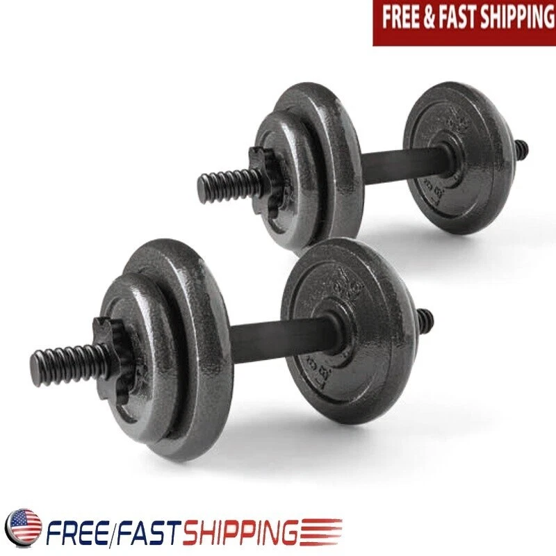 40lb Adjustable Cast Iron Dumbbell Set Home Gym Fitness Exercise Weight Training