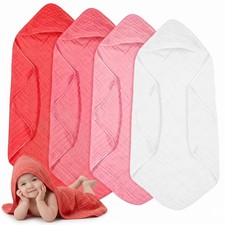 4 PCS 32"x32" Muslin Cotton Hooded Baby Bath Towels Newborn Infant Warm Color