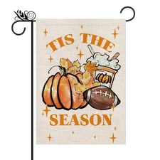 New GPGHE Fall Garden Flag Football Pumpkin Leaves Double Sided Outside Vertical