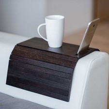 Sofa arm Tray Table Couch Bedside Wood Coaster Coffee Cup Foldable armrest Ca...