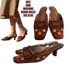 ARCHIVAL GRAIL Vintage 90s Moschino Beaded Suede Mules - 6/36