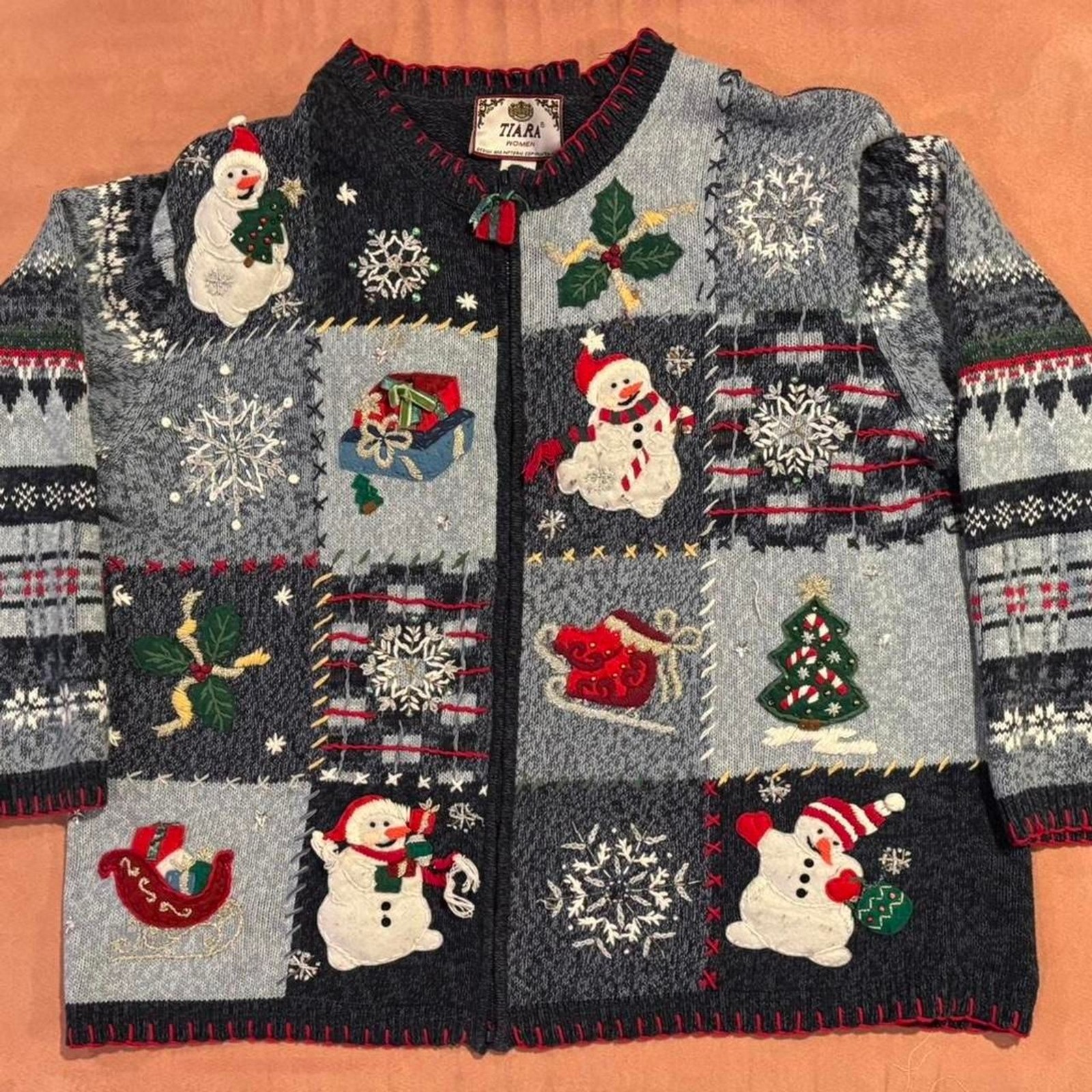 Christmas Patchwork Zip Up Jacket Grannycore - image 1