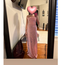 Women s Pink Sequin Backless Lace-Up Long Maxi Dress Formal Party Sleeveless